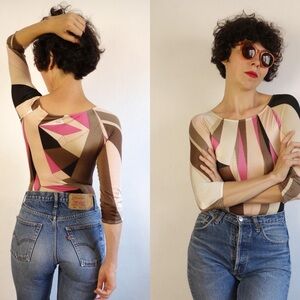 Vintage Emilio Pucci x Wolford Bodysuit Pucci Body Printed Blouse Top Colorful M